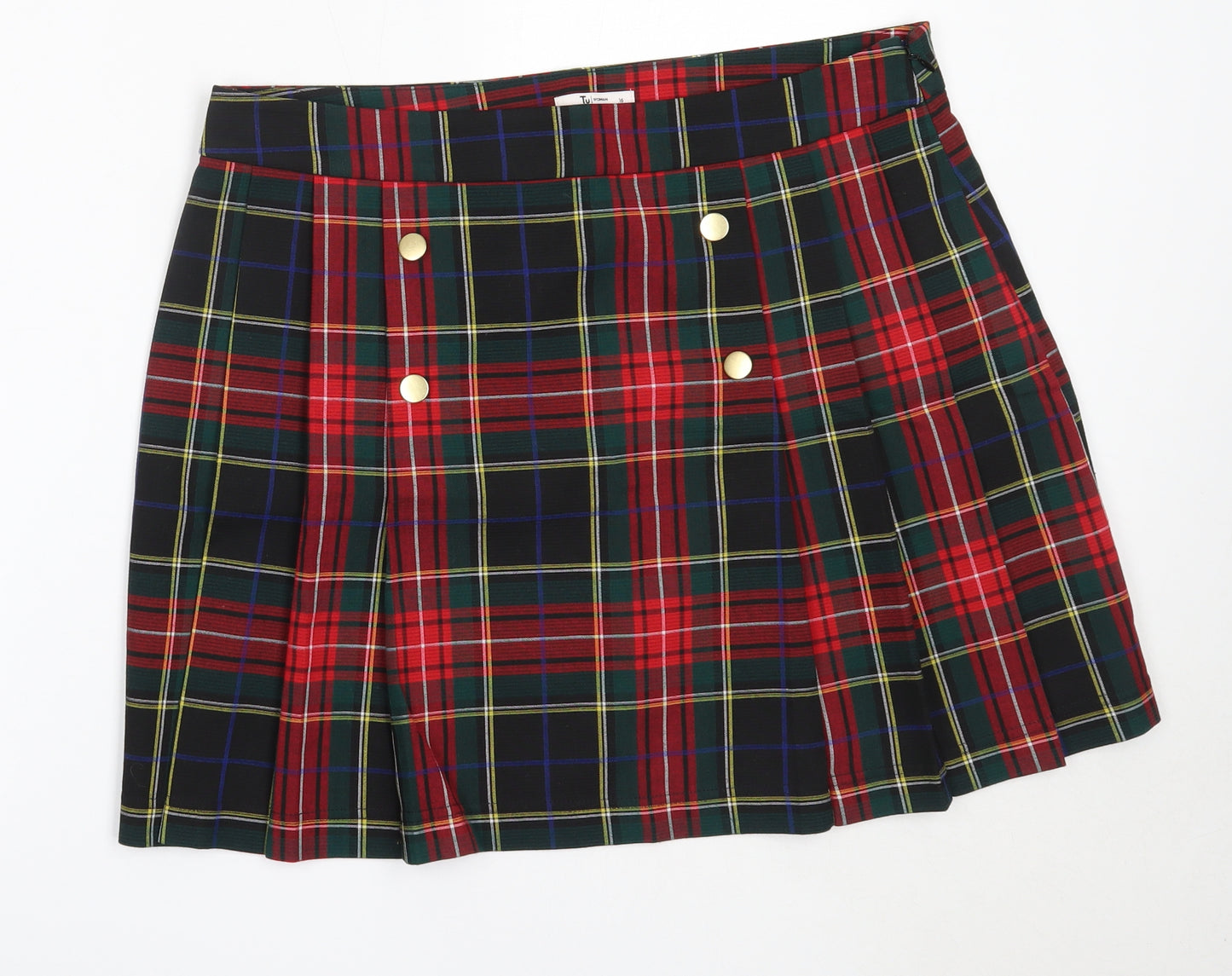 TU Womens Black Plaid Polyester Mini Skirt Size 16