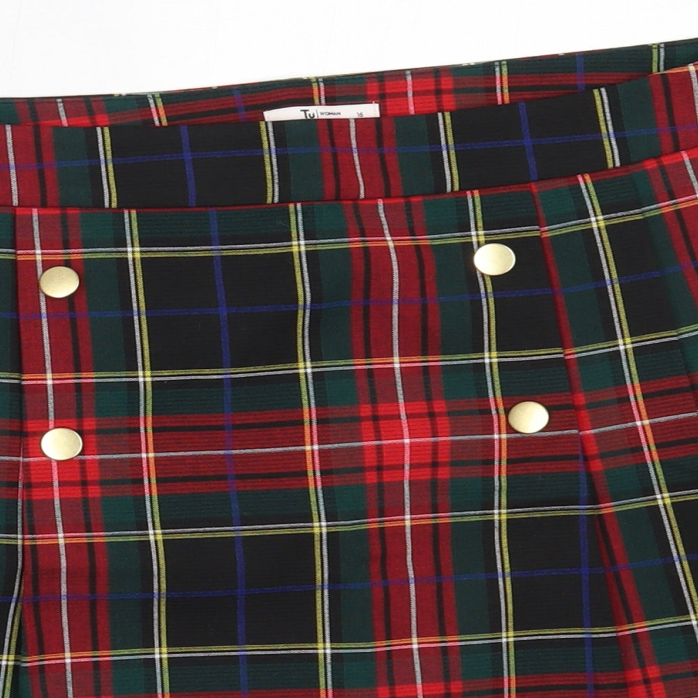 TU Womens Black Plaid Polyester Mini Skirt Size 16