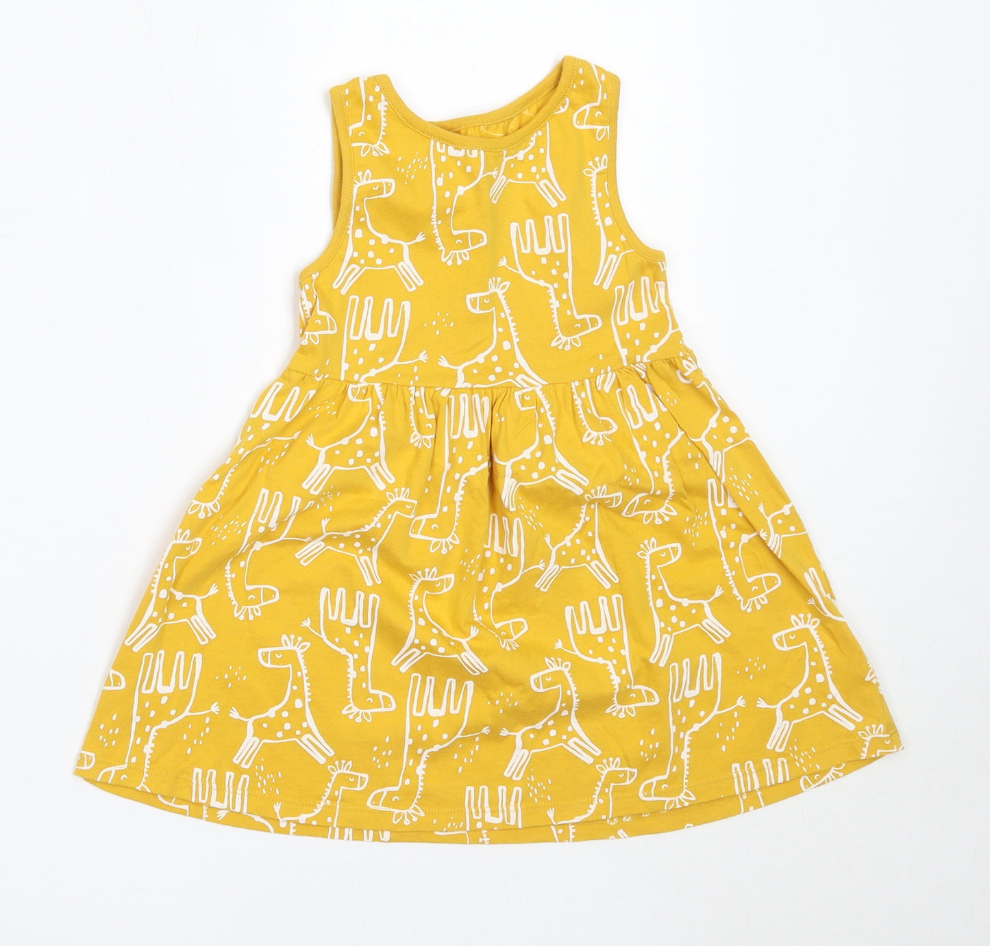F&F Girls Yellow  Cotton Fit & Flare  Size 3-4 Years  Round Neck