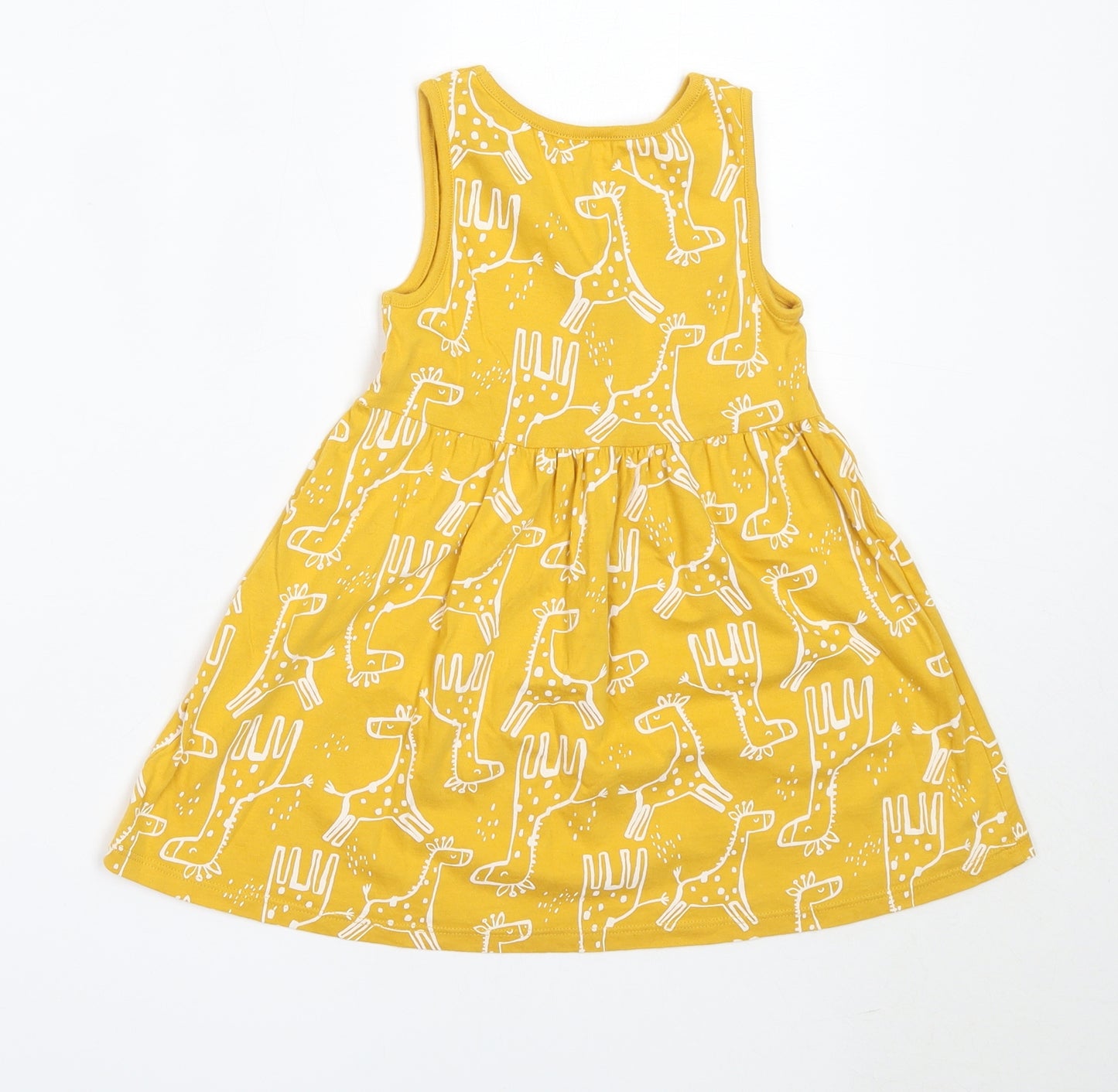 F&F Girls Yellow  Cotton Fit & Flare  Size 3-4 Years  Round Neck