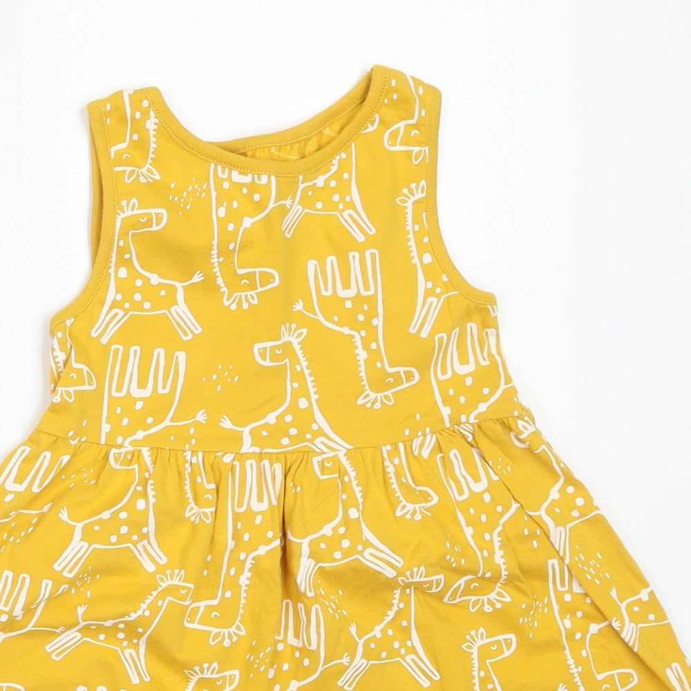 F&F Girls Yellow  Cotton Fit & Flare  Size 3-4 Years  Round Neck