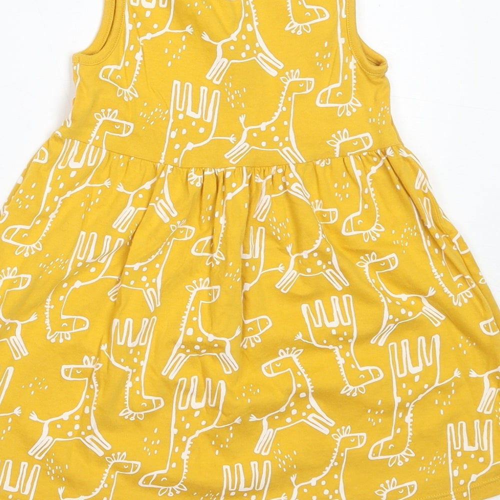 F&F Girls Yellow  Cotton Fit & Flare  Size 3-4 Years  Round Neck