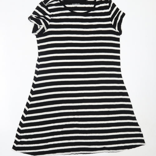 Amazon Womens Black Striped Viscose T-Shirt Dress  Size M  Round Neck
