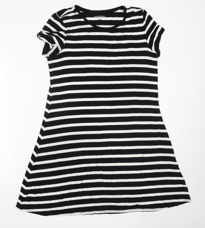 Amazon Womens Black Striped Viscose T-Shirt Dress  Size M  Round Neck