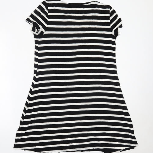Amazon Womens Black Striped Viscose T-Shirt Dress  Size M  Round Neck