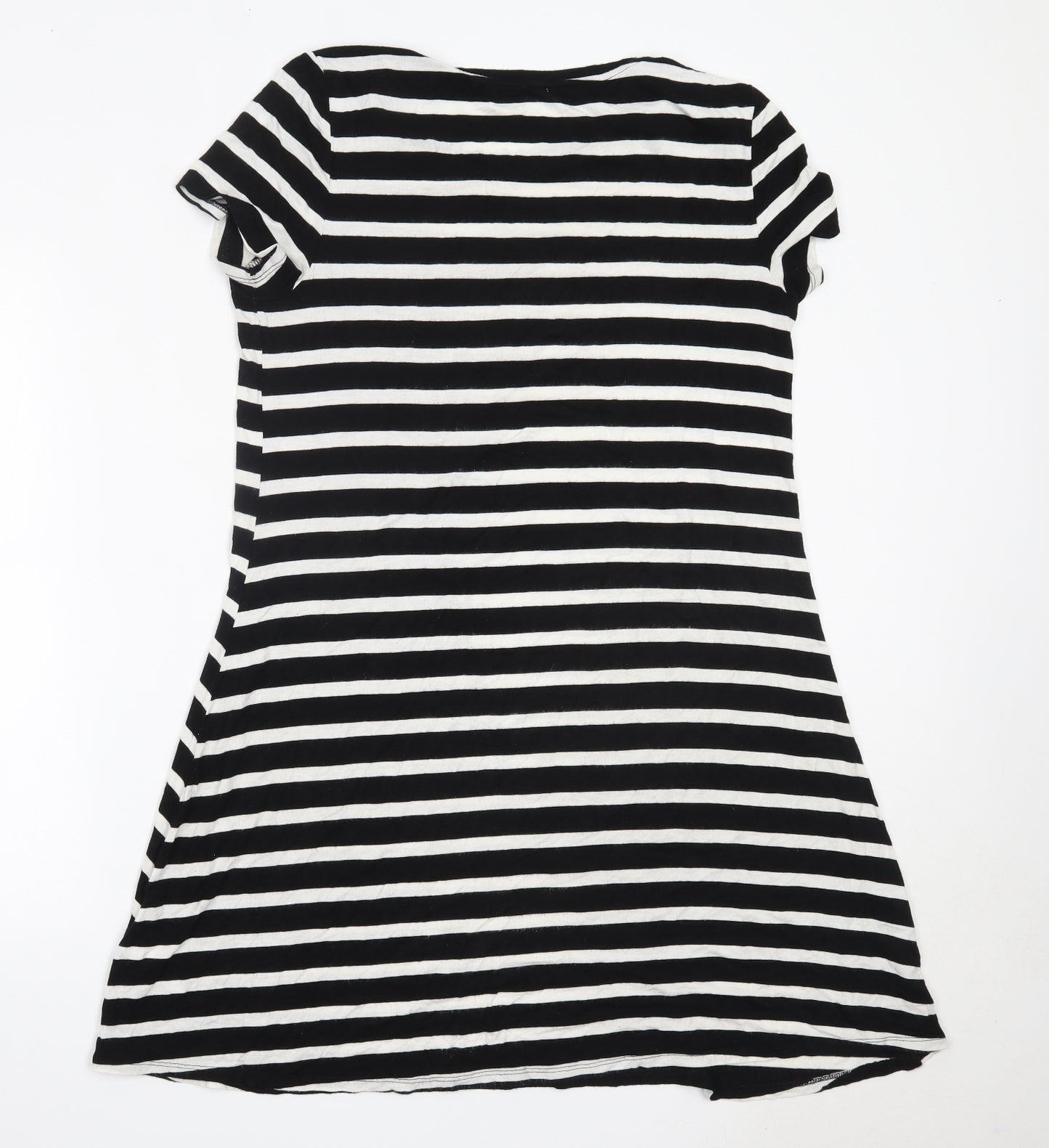 Amazon Womens Black Striped Viscose T-Shirt Dress  Size M  Round Neck