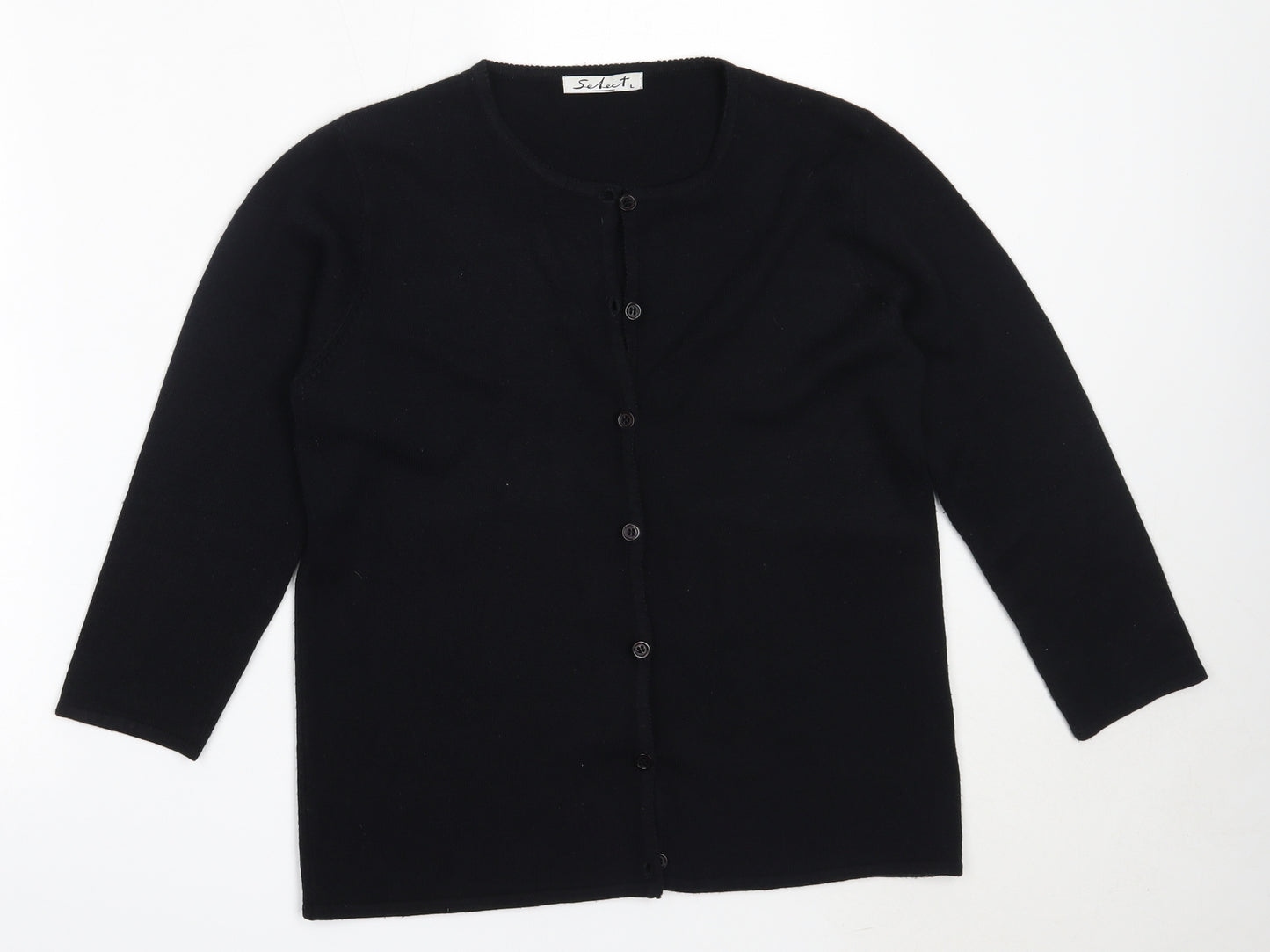 Select Womens Black Round Neck  Acrylic Cardigan Jumper Size L