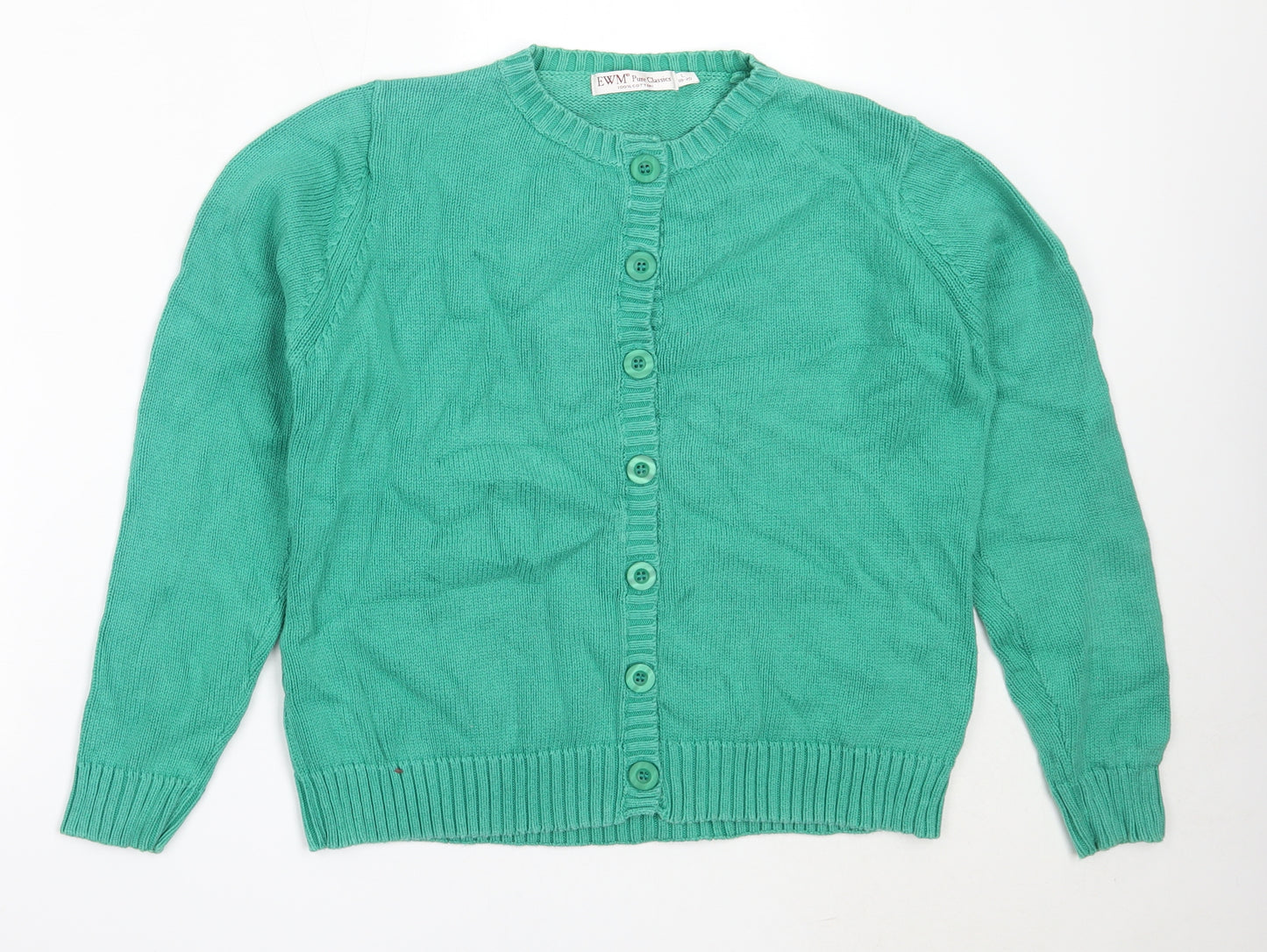 EWM Womens Green Round Neck  Cotton Cardigan Jumper Size L
