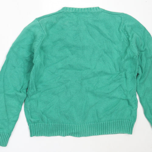 EWM Womens Green Round Neck  Cotton Cardigan Jumper Size L