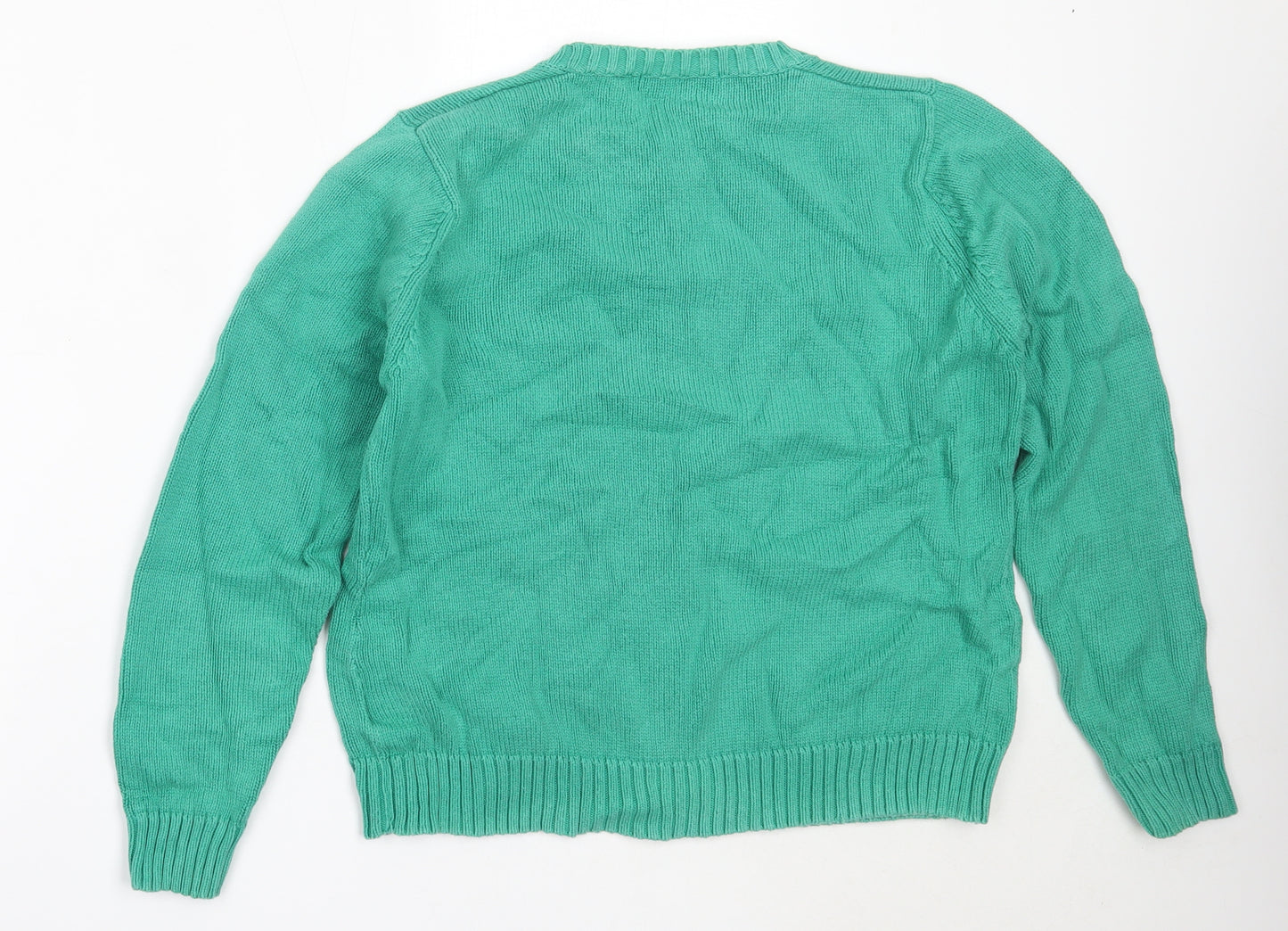 EWM Womens Green Round Neck  Cotton Cardigan Jumper Size L