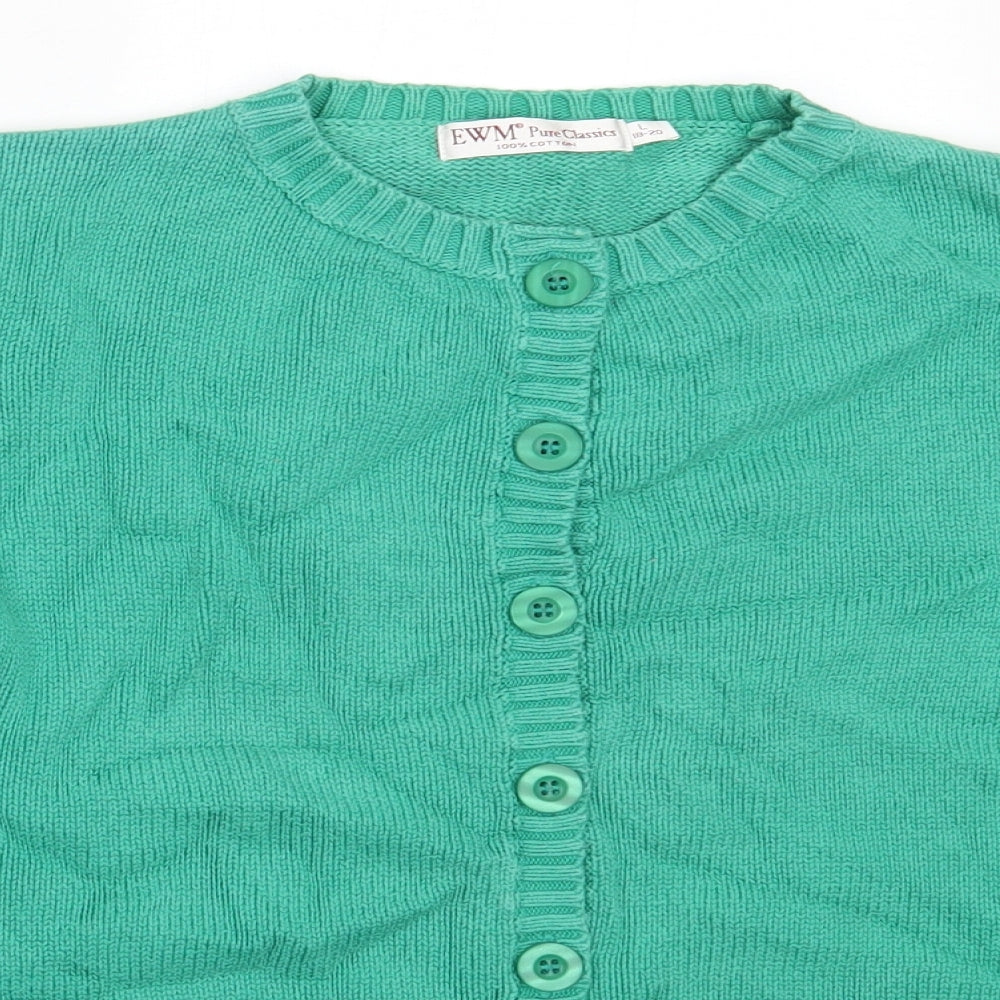EWM Womens Green Round Neck  Cotton Cardigan Jumper Size L