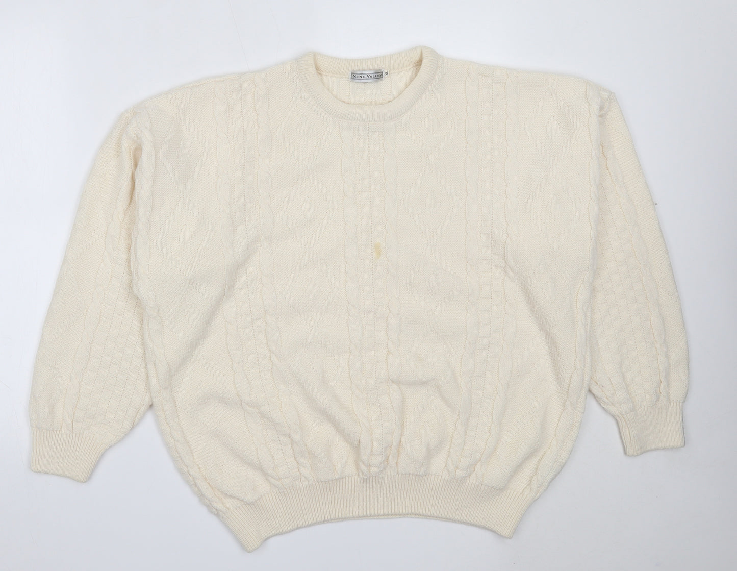 Nene Valley Womens Ivory Round Neck  Acrylic Pullover Jumper Size XL