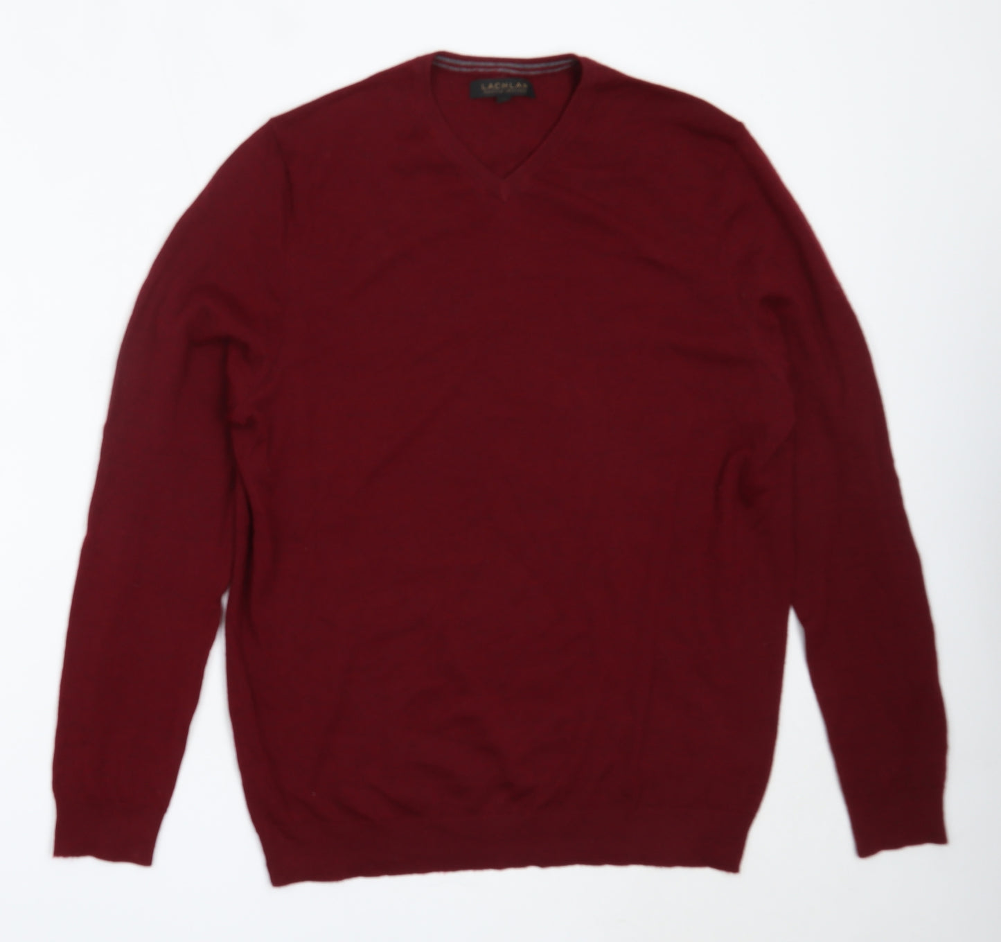 Lachlan Mens Red V-Neck  Acrylic Pullover Jumper Size XL