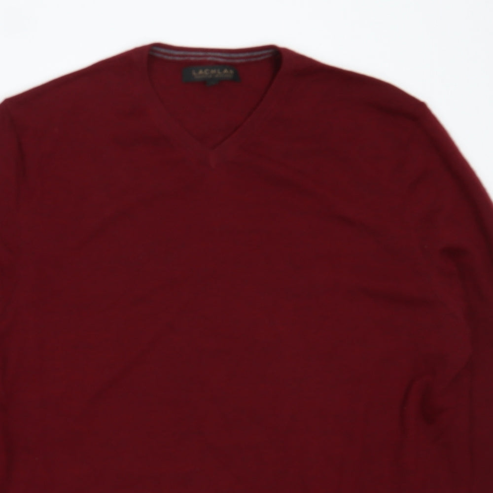 Lachlan Mens Red V-Neck  Acrylic Pullover Jumper Size XL