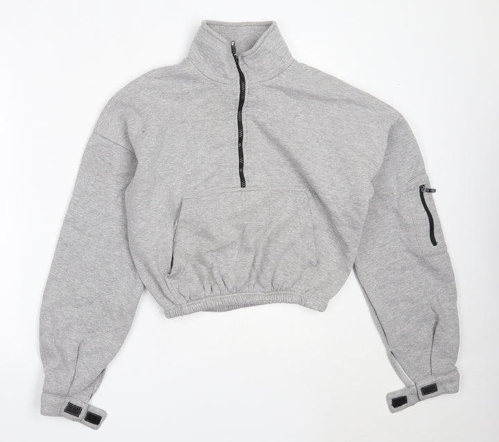 PRETTYLITTLETHING Womens Grey Polyester Henley Sweatshirt Size M