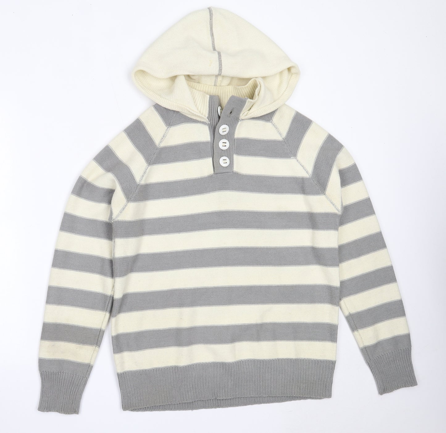 Blue Inc Mens Grey Striped Acrylic Pullover Hoodie Size L