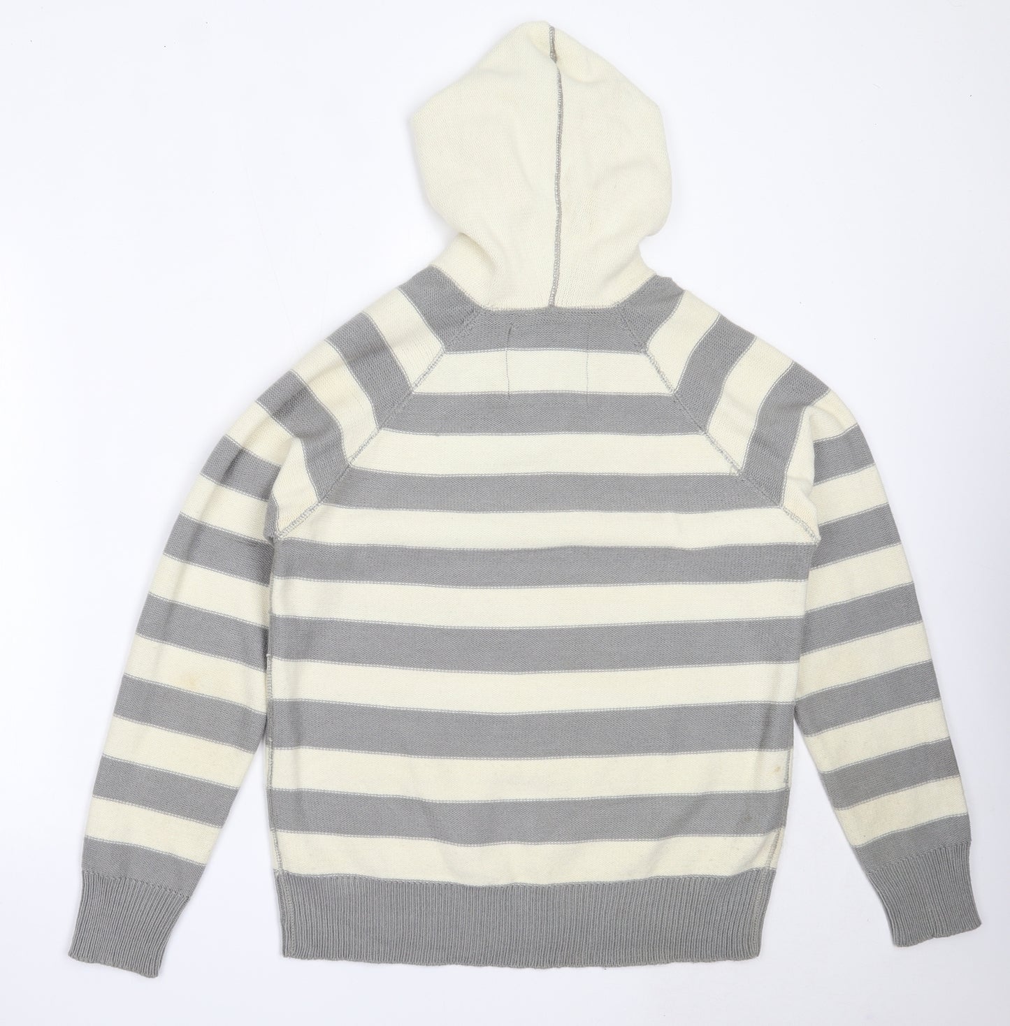 Blue Inc Mens Grey Striped Acrylic Pullover Hoodie Size L