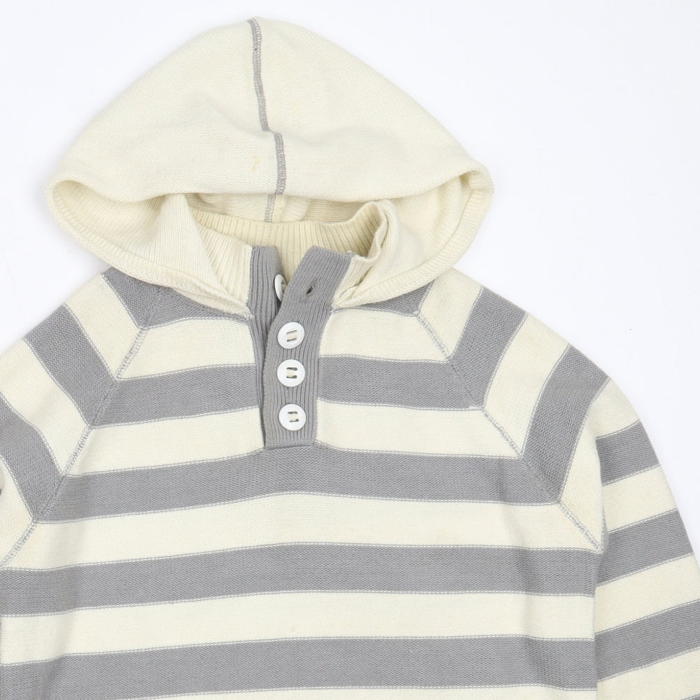 Blue Inc Mens Grey Striped Acrylic Pullover Hoodie Size L