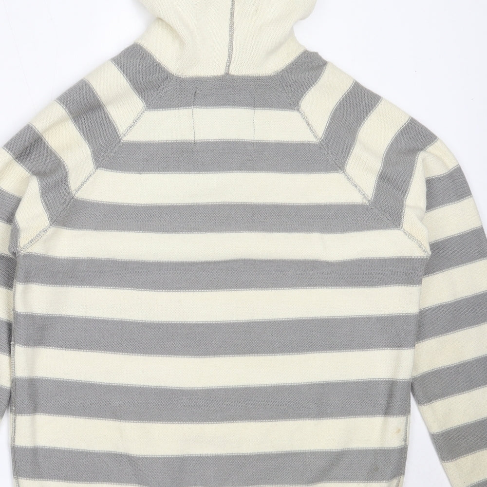 Blue Inc Mens Grey Striped Acrylic Pullover Hoodie Size L