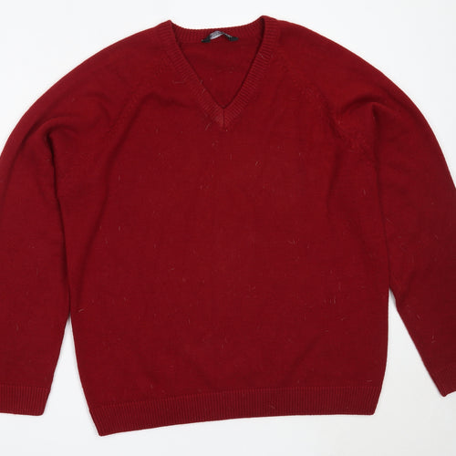 South Bay Mens Red V-Neck  Acrylic Pullover Jumper Size M
