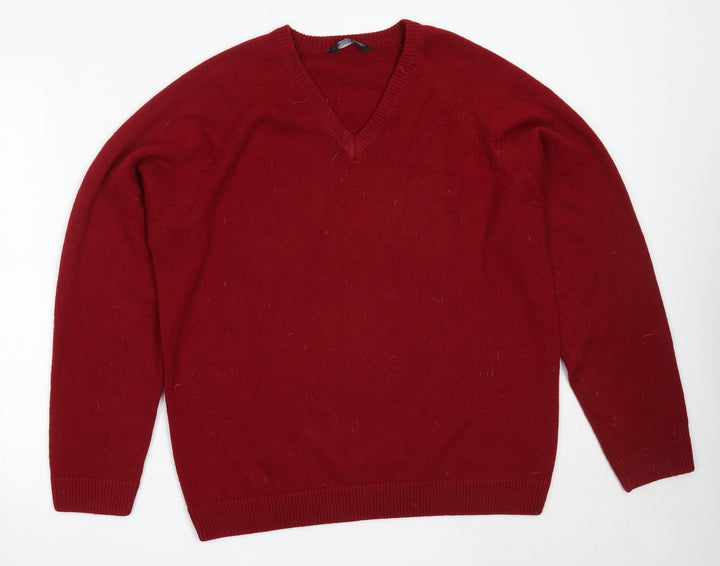 South Bay Mens Red V-Neck Acrylic Pullover Jumper Size M