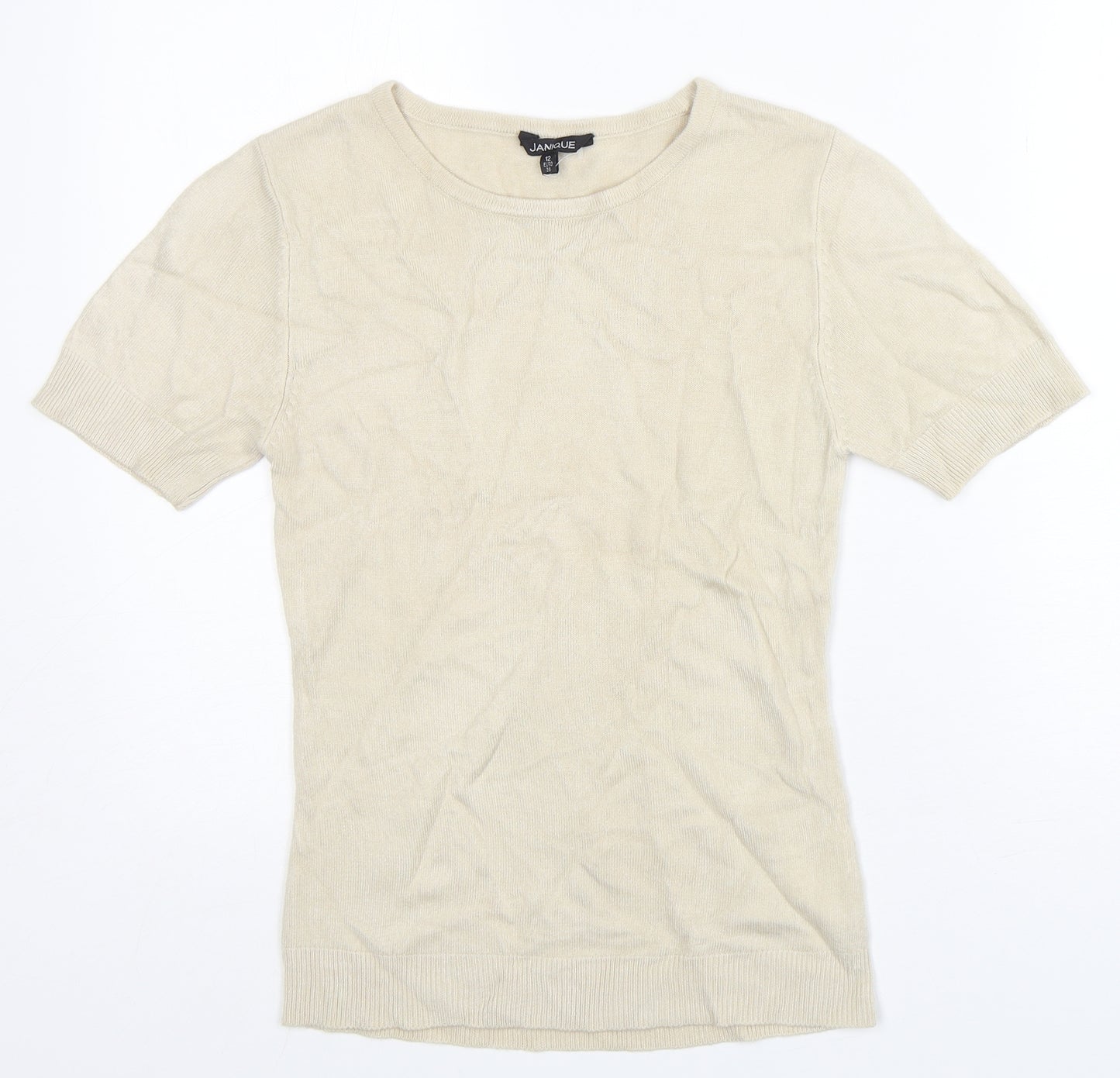 Janique Womens Grey  Acrylic Basic T-Shirt Size 12 Round Neck