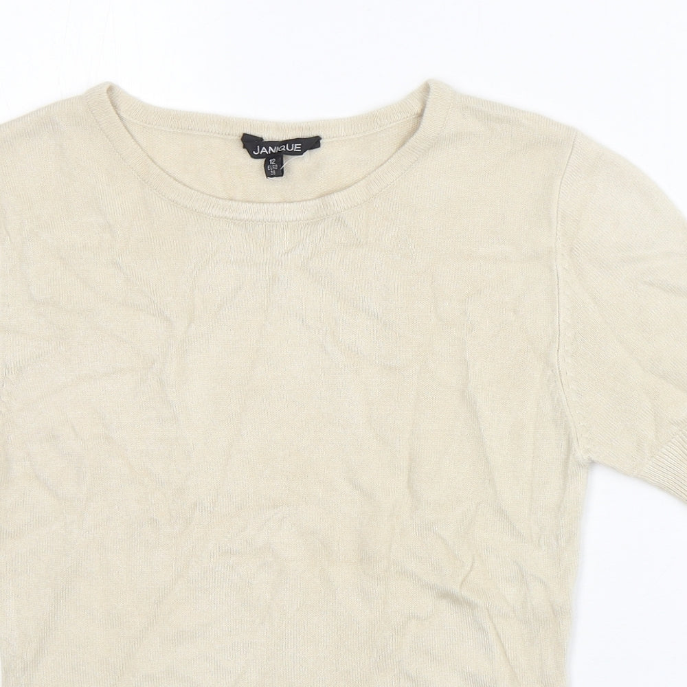 Janique Womens Grey  Acrylic Basic T-Shirt Size 12 Round Neck