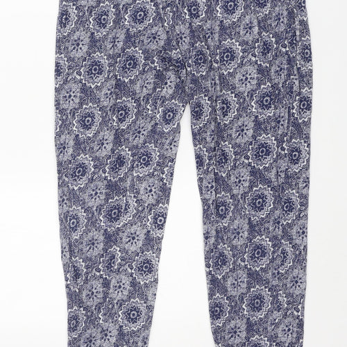 M&S Womens Blue Fair Isle Cotton Trousers  Size 12 L24 in Regular  - very soft