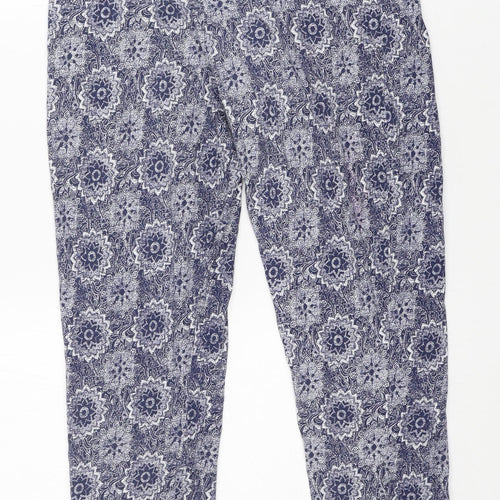 M&S Womens Blue Fair Isle Cotton Trousers  Size 12 L24 in Regular  - very soft