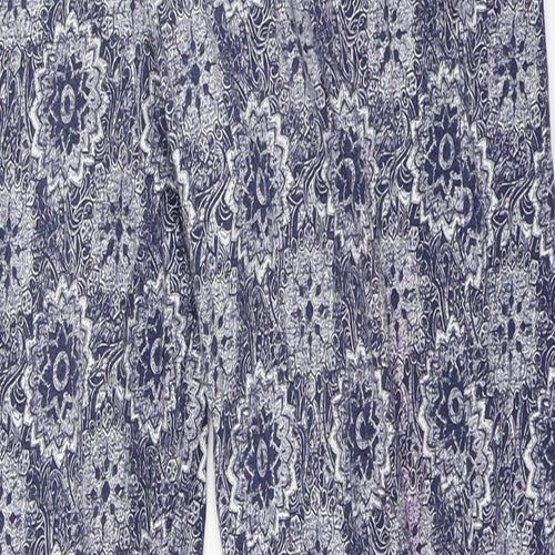 M&S Womens Blue Fair Isle Cotton Trousers  Size 12 L24 in Regular  - very soft