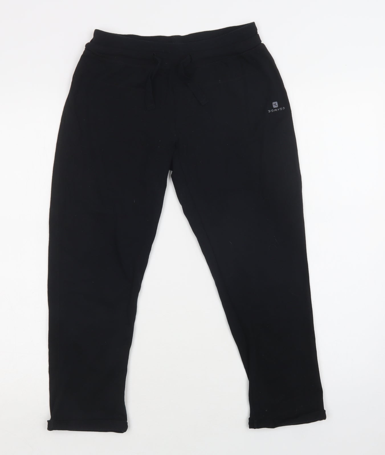 DOMYOS Womens Black  Cotton Cropped Trousers Size S L23 in Regular Drawstring