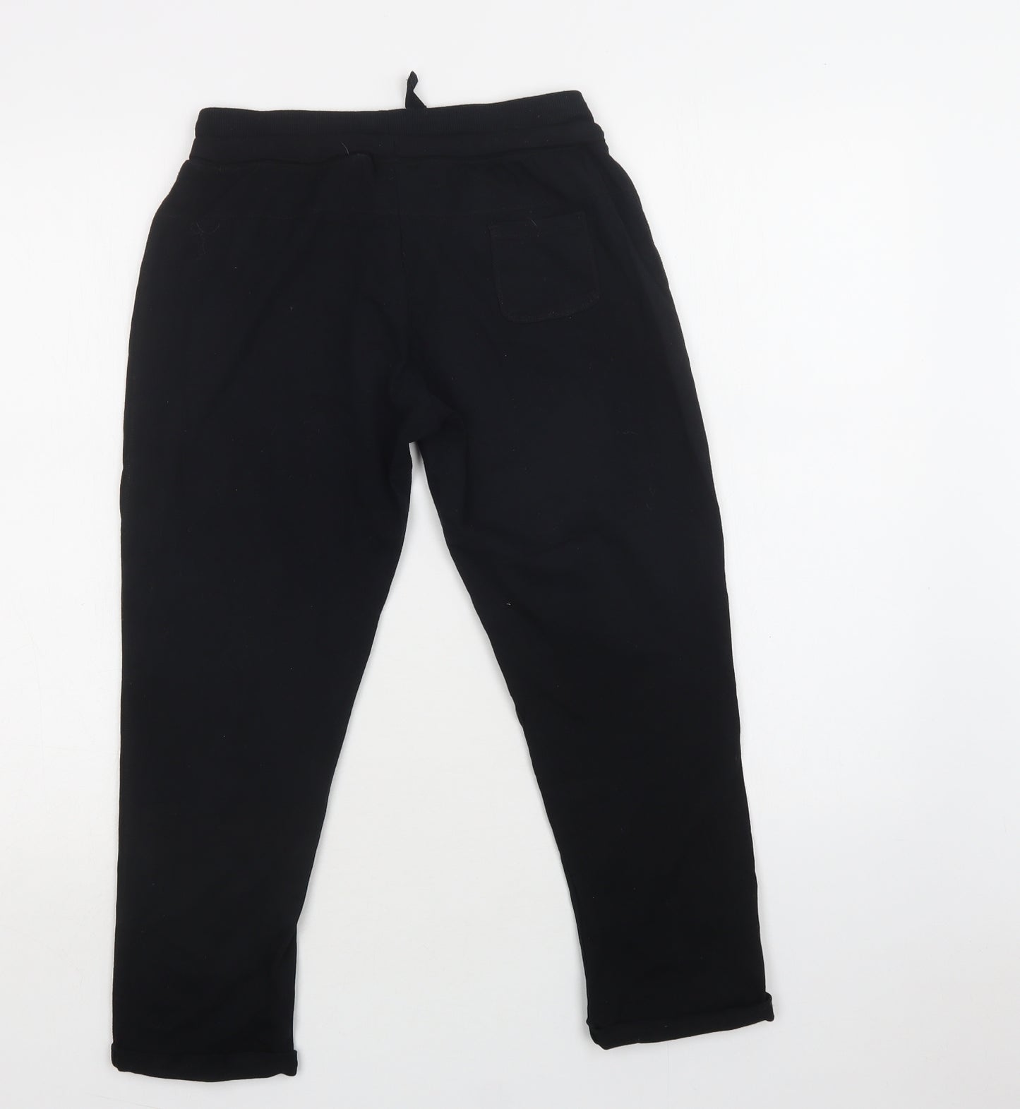 DOMYOS Womens Black  Cotton Cropped Trousers Size S L23 in Regular Drawstring