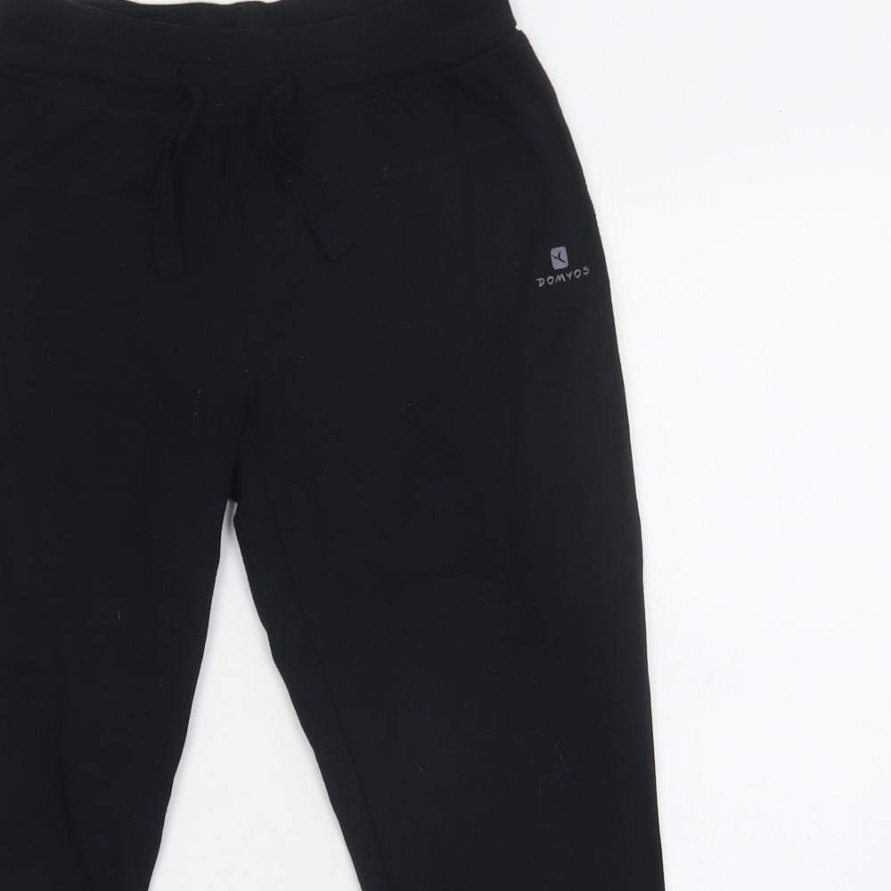 DOMYOS Womens Black  Cotton Cropped Trousers Size S L23 in Regular Drawstring