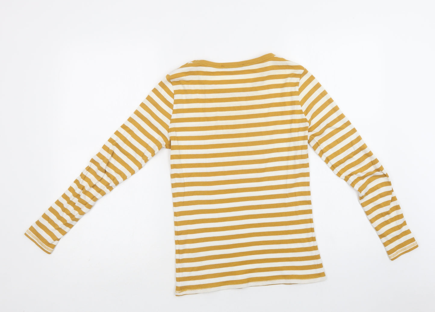 M&S Womens Yellow Striped Cotton Basic T-Shirt Size 8 Crew Neck