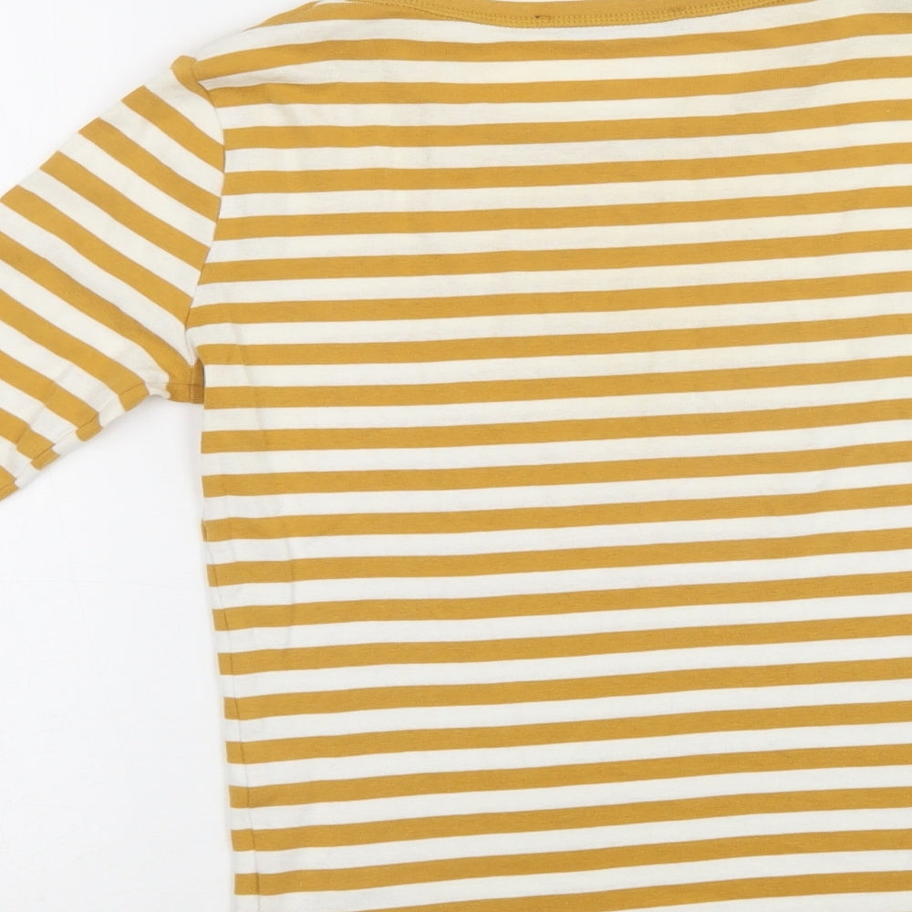 M&S Womens Yellow Striped Cotton Basic T-Shirt Size 8 Crew Neck