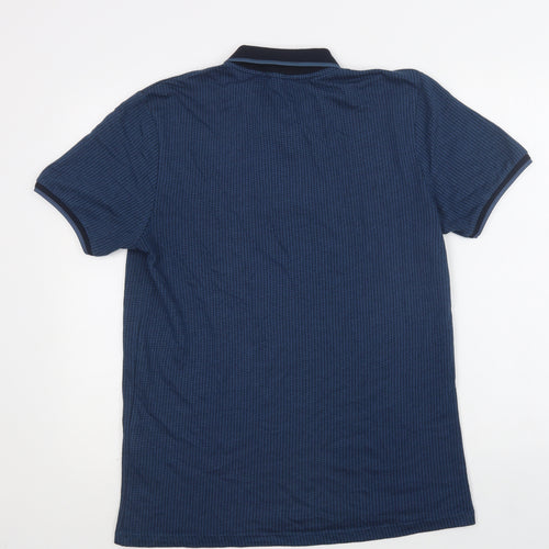 Mudo Mens Blue Geometric Polyester  Polo Size S Collared Button