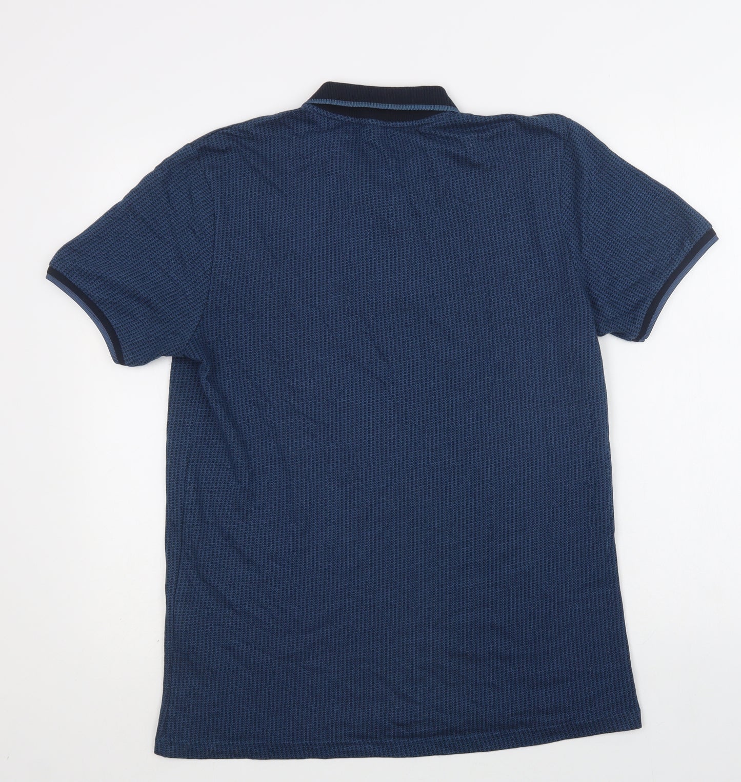Mudo Mens Blue Geometric Polyester  Polo Size S Collared Button