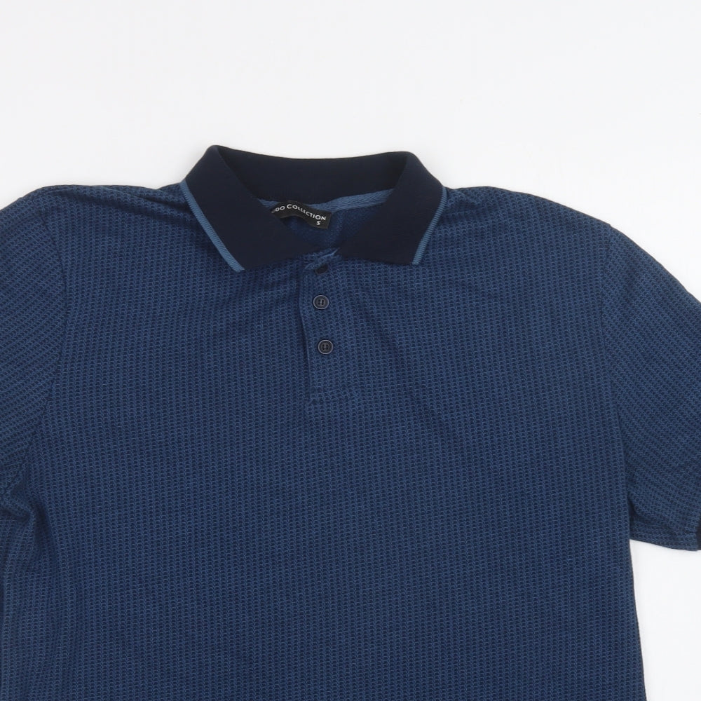 Mudo Mens Blue Geometric Polyester  Polo Size S Collared Button