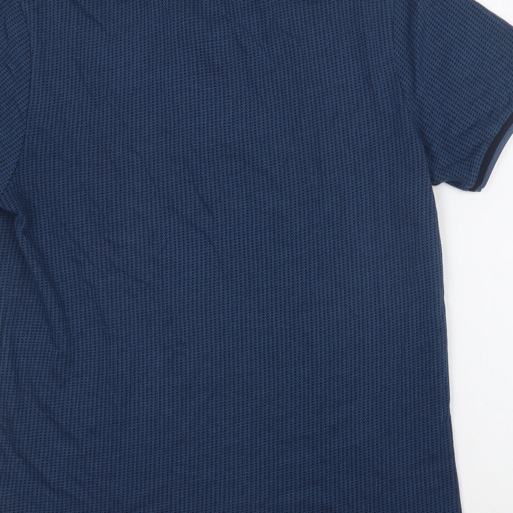 Mudo Mens Blue Geometric Polyester  Polo Size S Collared Button