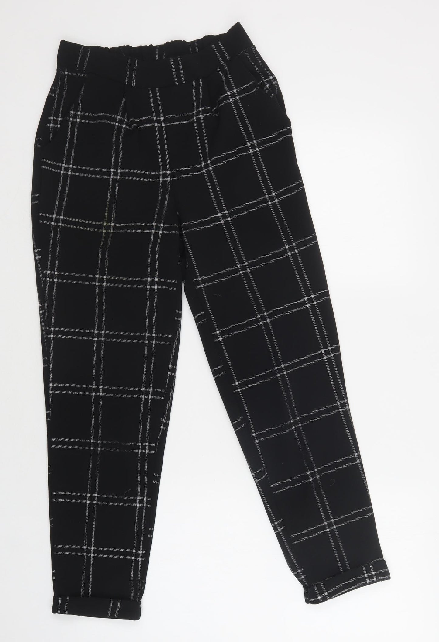 Primark Womens Black Check Polyester Jogger Trousers Size 4 L28 in Regular