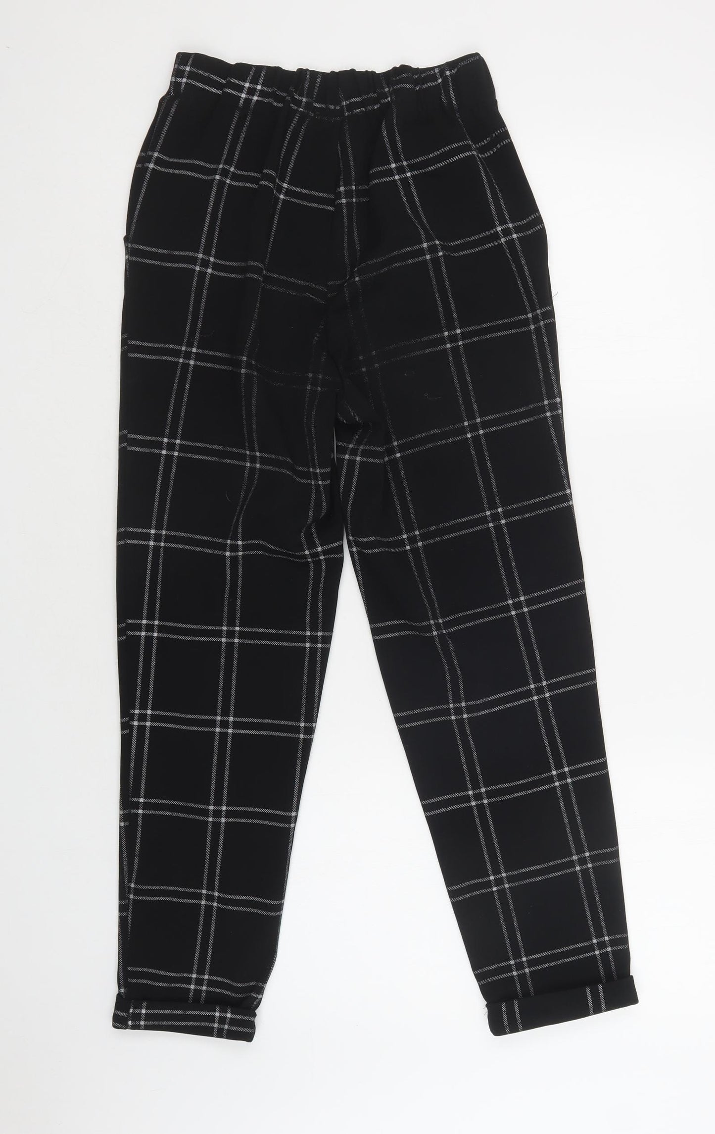 Primark Womens Black Check Polyester Jogger Trousers Size 4 L28 in Regular