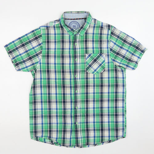 Brave Soul Mens Green Check Cotton  Button-Up Size M Collared Button