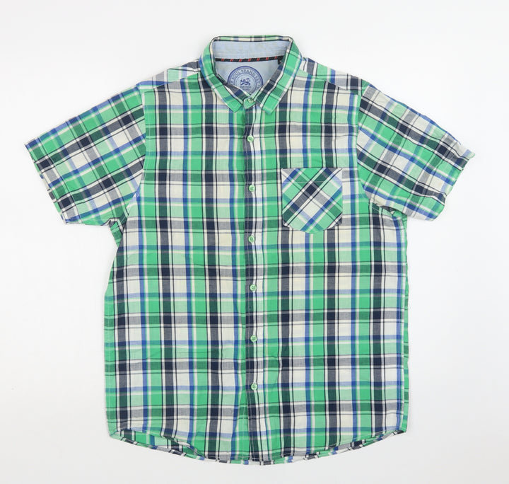 Brave Soul Mens Green Check Cotton  Button-Up Size M Collared Button