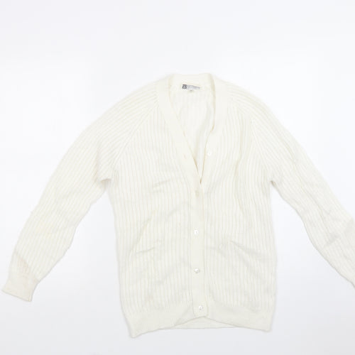 Morley Womens Ivory V-Neck  Acrylic Cardigan Jumper Size 10