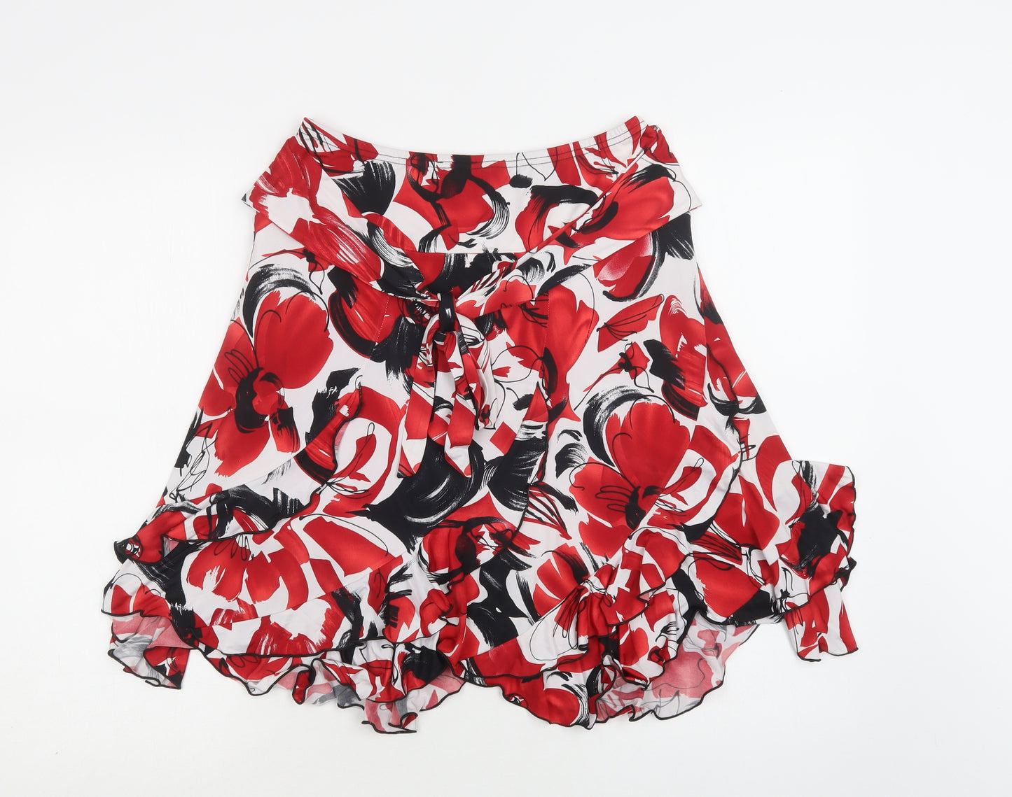 Preworn Womens Red Floral Polyester Skater Skirt Size 14