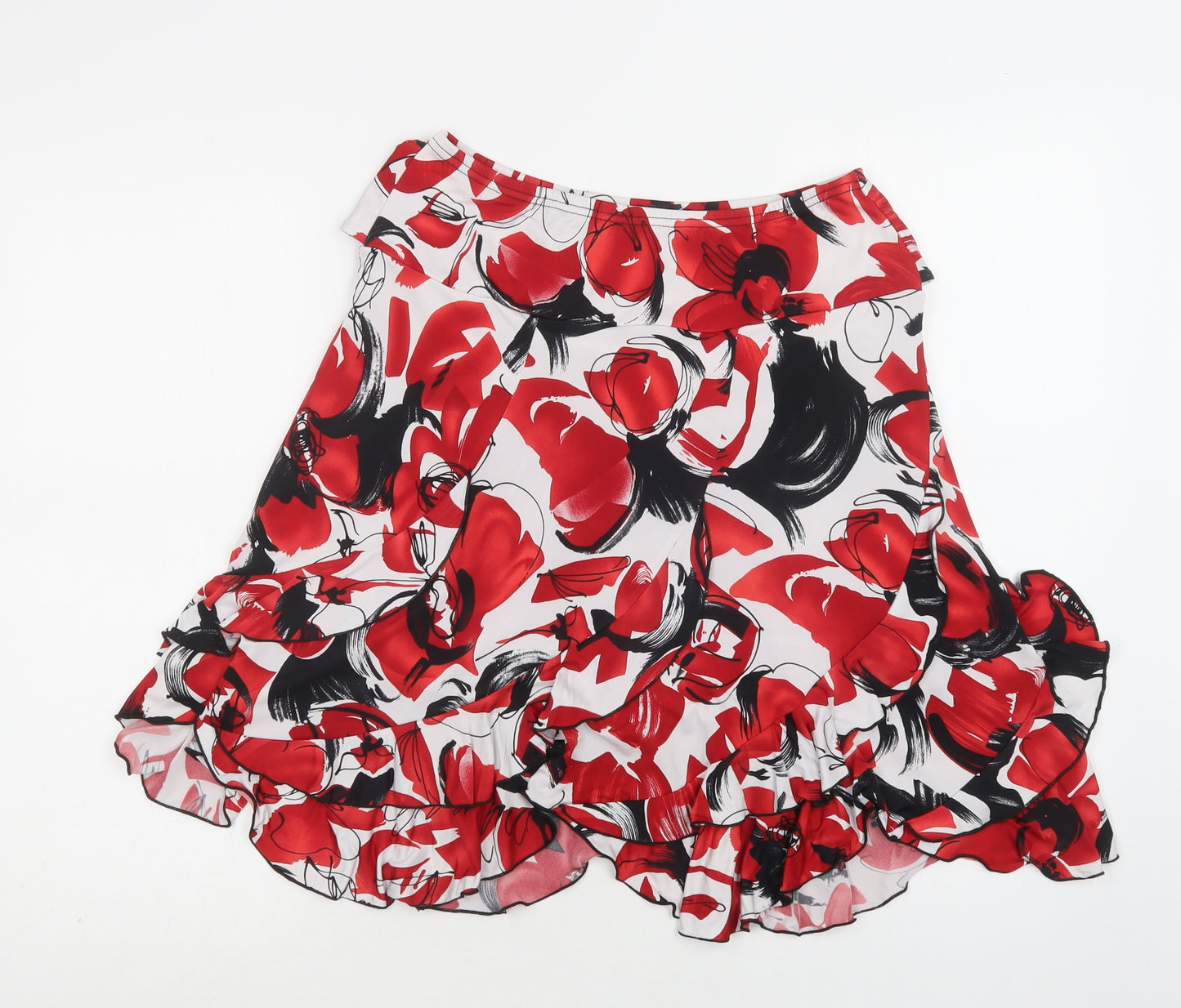 Preworn Womens Red Floral Polyester Skater Skirt Size 14
