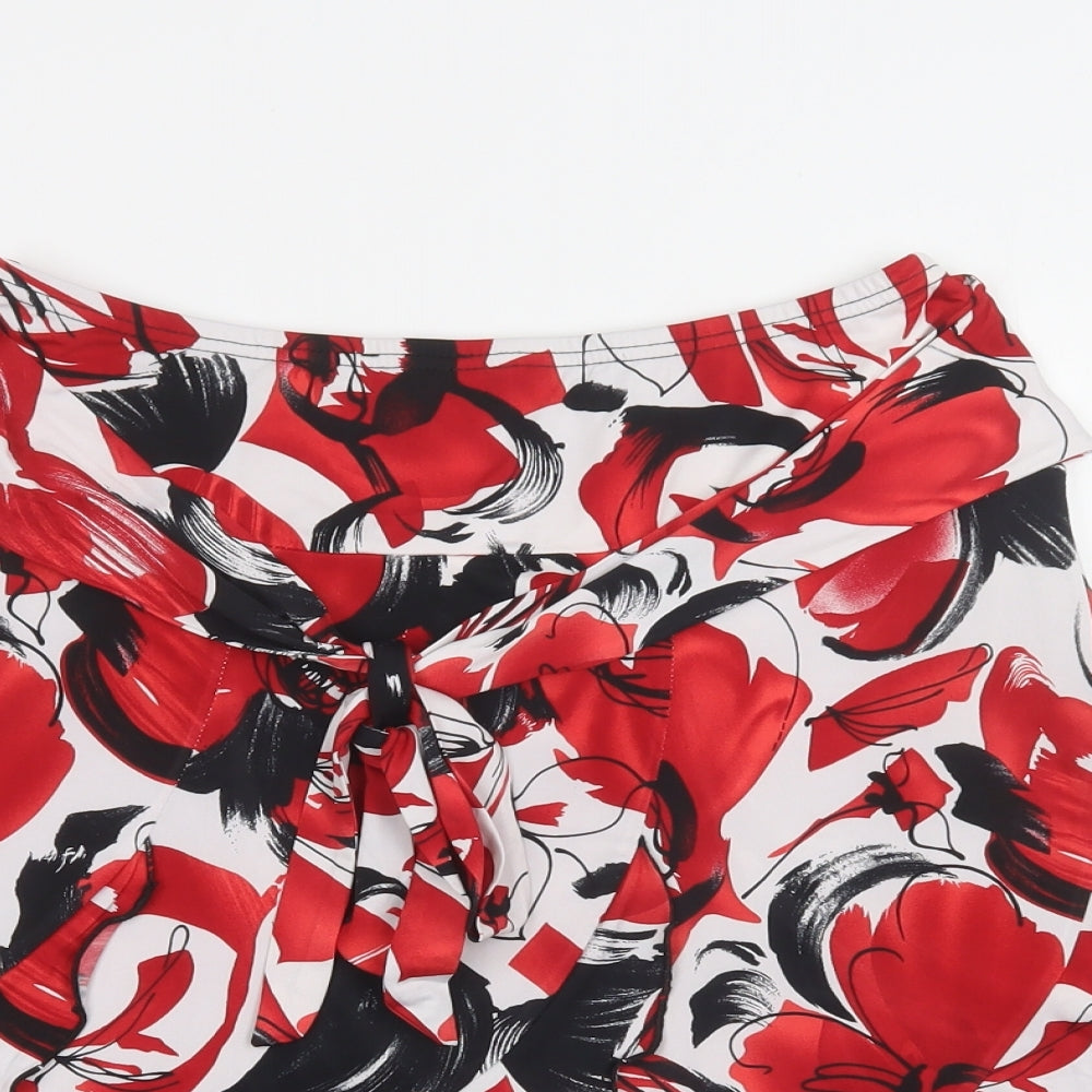 Preworn Womens Red Floral Polyester Skater Skirt Size 14