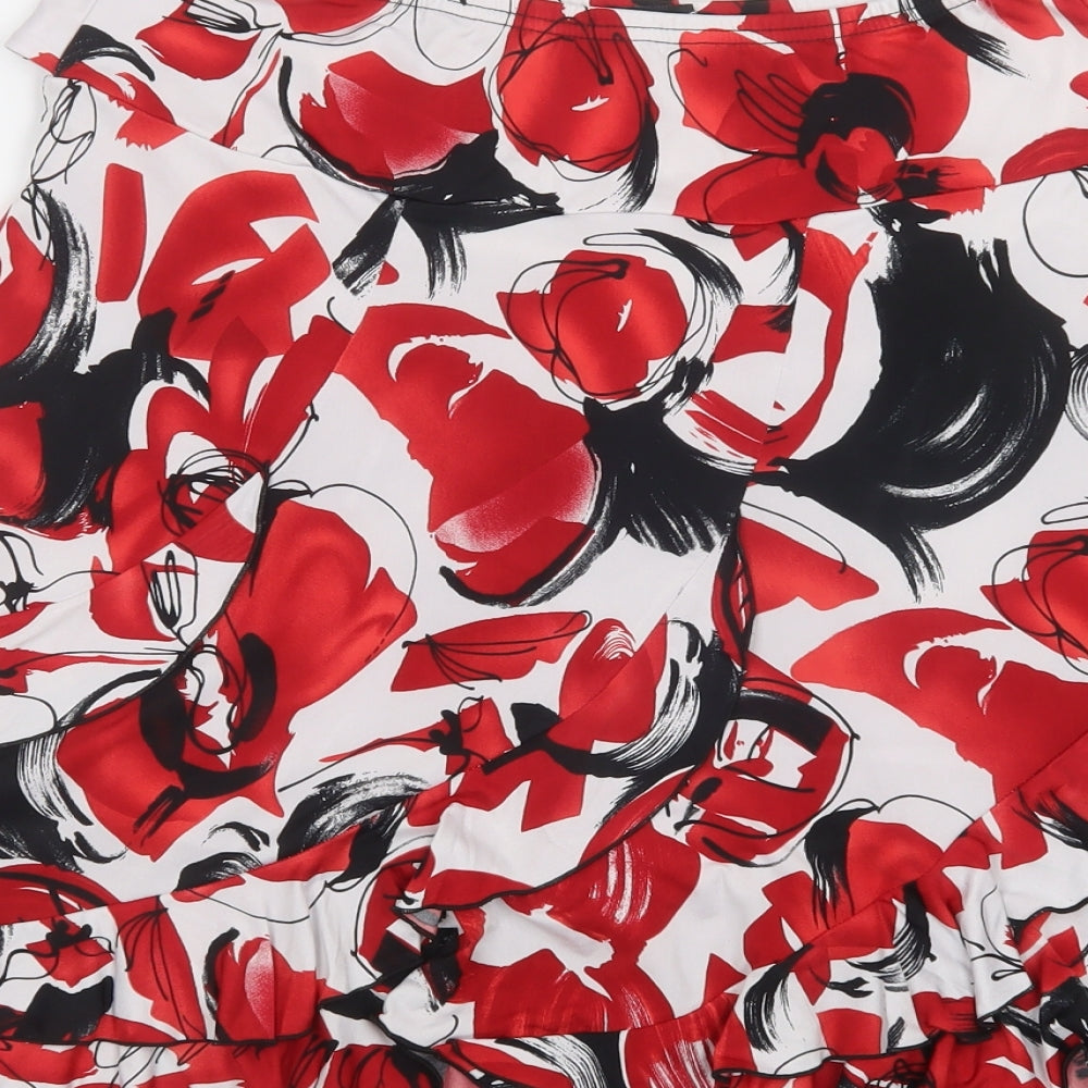 Preworn Womens Red Floral Polyester Skater Skirt Size 14