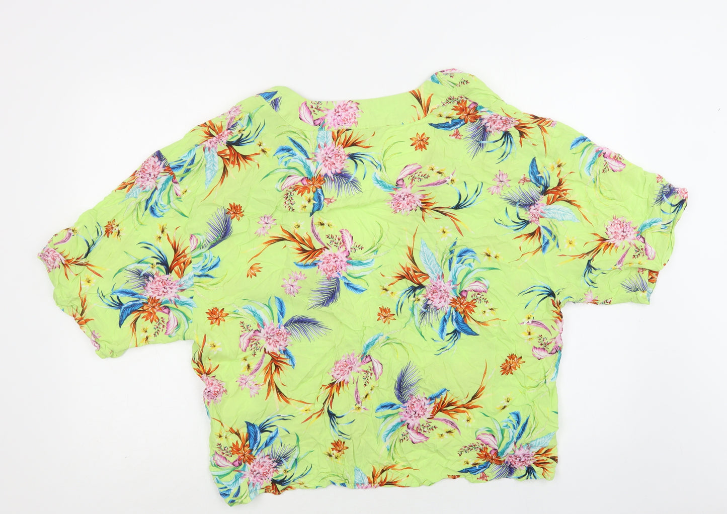 Peacocks Womens Green Floral Viscose Kimono Blouse Size L V-Neck