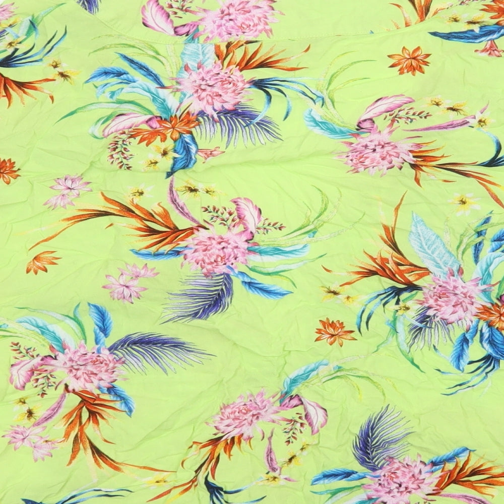 Peacocks Womens Green Floral Viscose Kimono Blouse Size L V-Neck